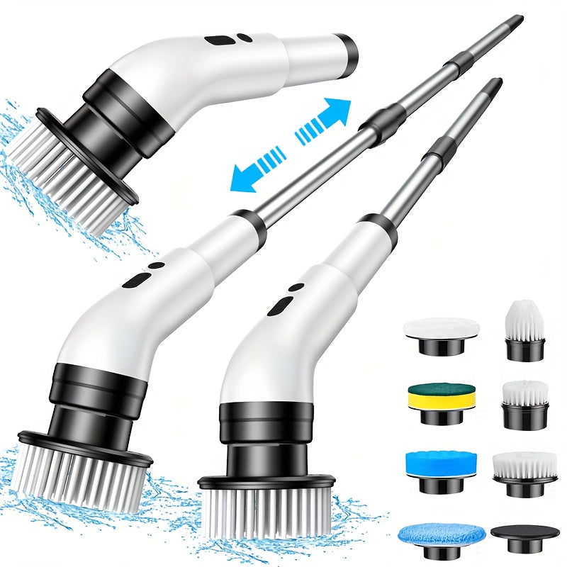 White Electric Cleaning Brush with Long Handle USB Rechargeable 2000mAh Battery
