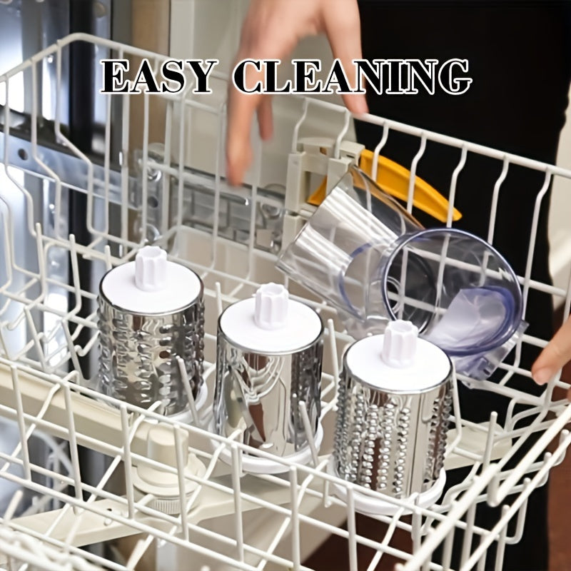 Rallador de queso rotatorio 4 en 1, cortador de verduras con cuchillas intercambiables, fácil de limpiar