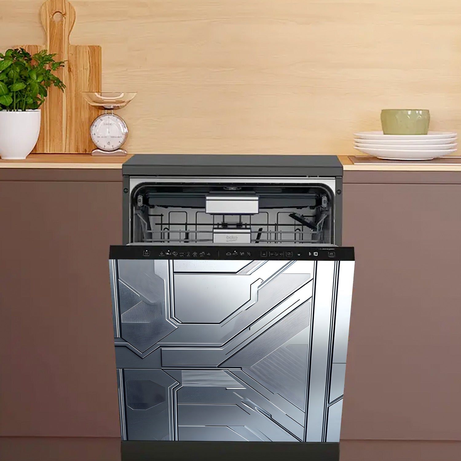 Cubierta de imán para lavavajillas con panel de tecnología futurista, resistente al agua y al calor, 58.5x65 cm