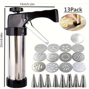 22-Piece Stainless Steel Cookie Press Kit with 13 Discs and 8 Icing Tips for Baking and Decorating
