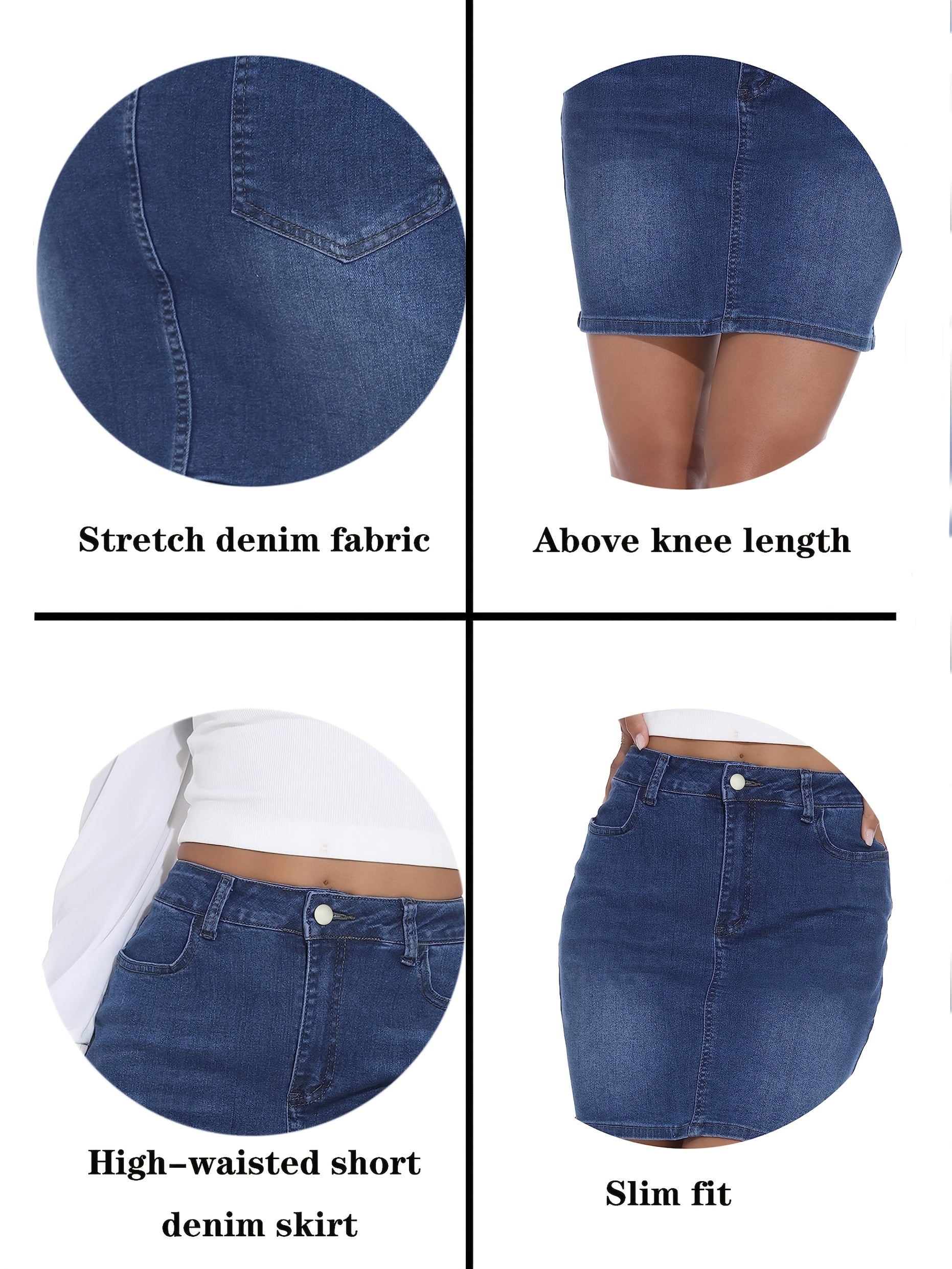 Plus Size Women's Denim Skirt High Waist Pockets Stretch Comfortable Summer