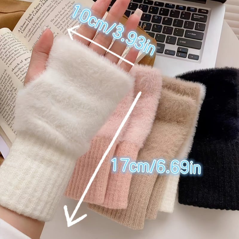 Ayollar uchun to'liq rangli barmoqsiz qo'lqoplar, yumshoq bo'lakli to'qimachilik, issiq qishki, kuzgi