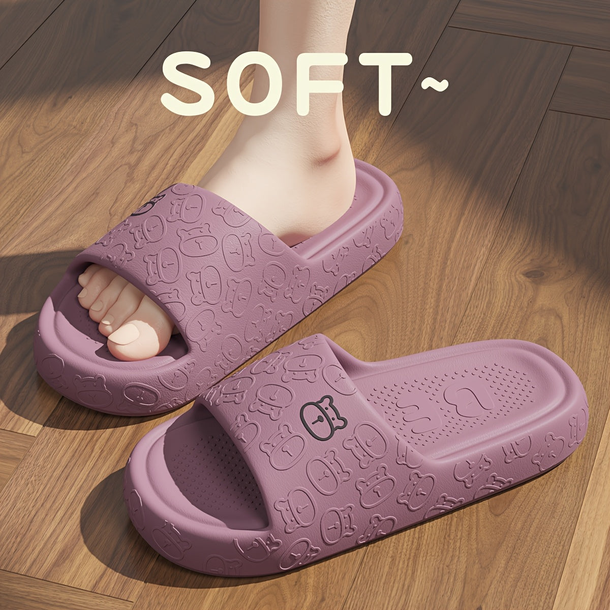 Женские и мужские удобные мягкие тапочки с открытым носком и медвежьим дизайном, для ванной комнаты, EVA, нескользящие