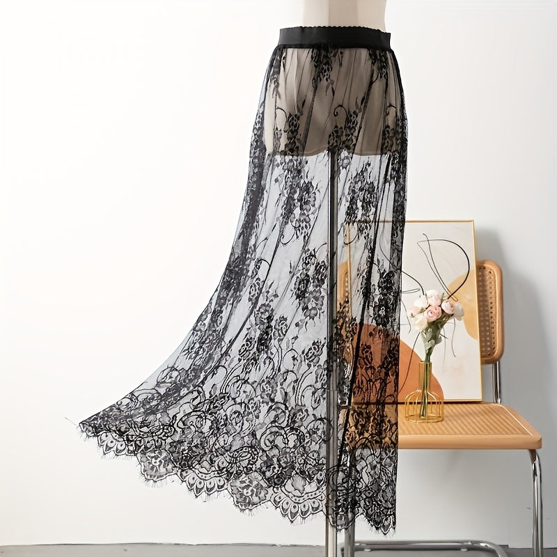 Black Lace Skirt for Women with Stretchy Waistband Stylish Fashion for All Seasons