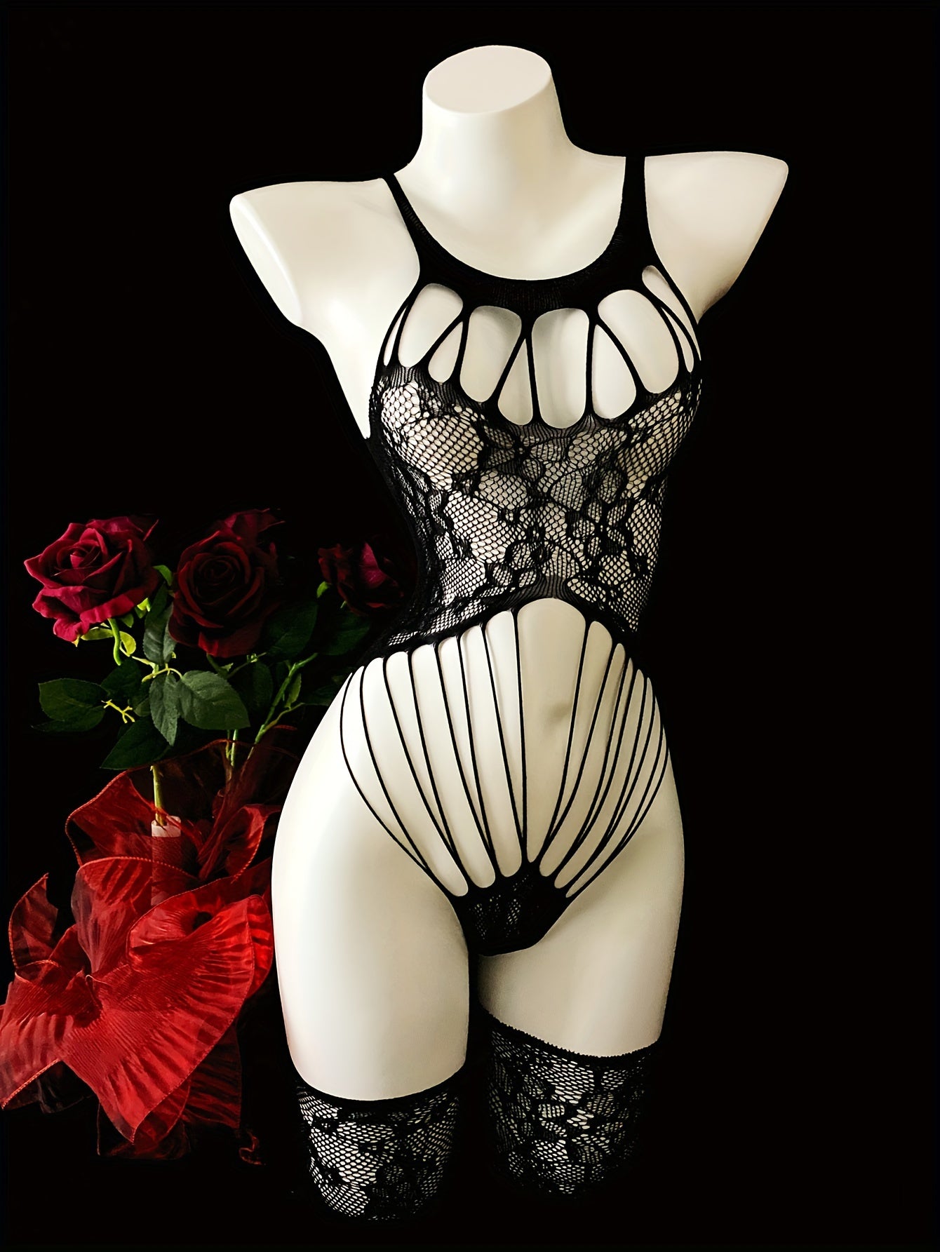 Women's Sheer Body Stocking Plus Size Open Crotch See-Through Lingerie