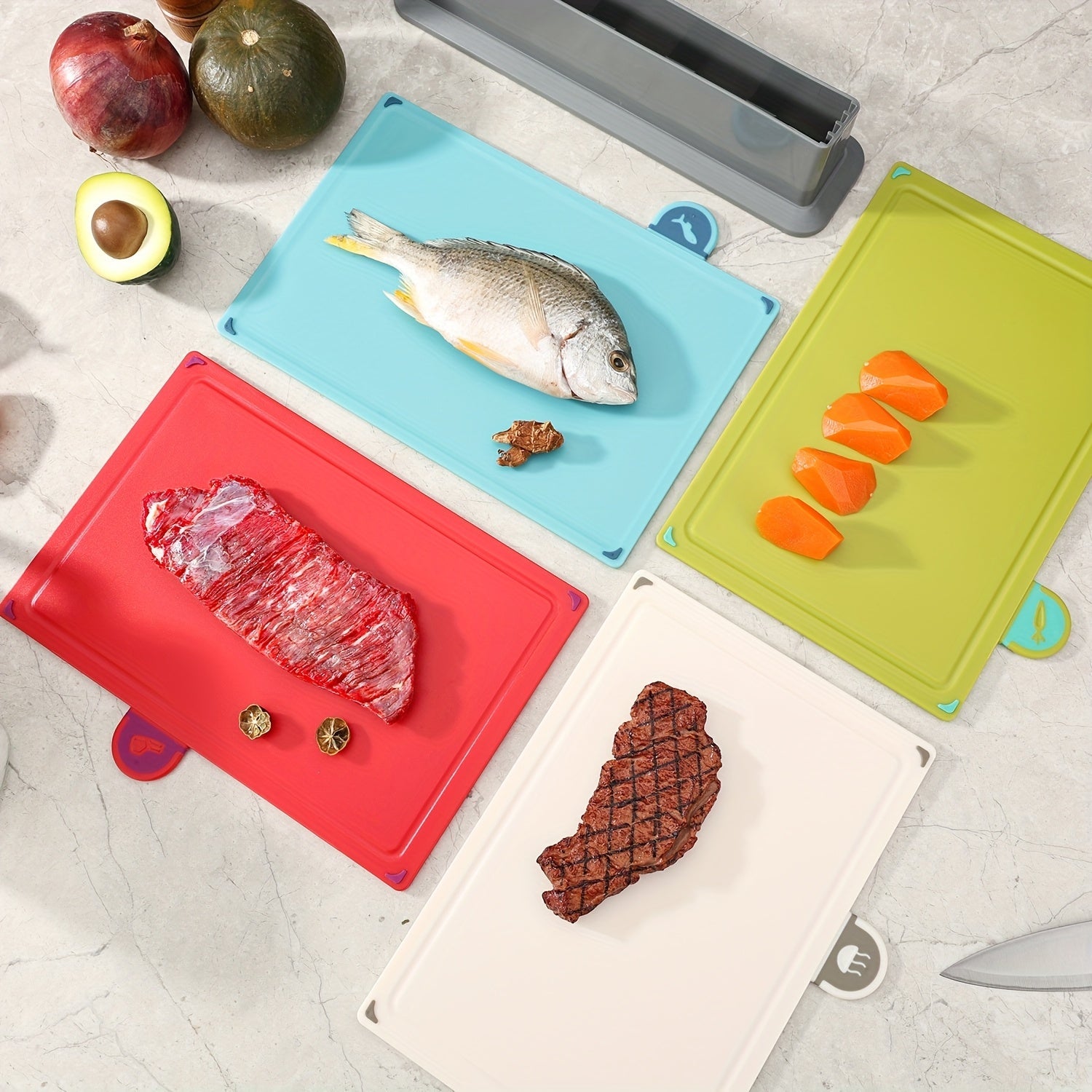 Set of 4 Wheat Straw Plastic Cutting Boards Food Safe Durable PP Kitchen Chopping Boards