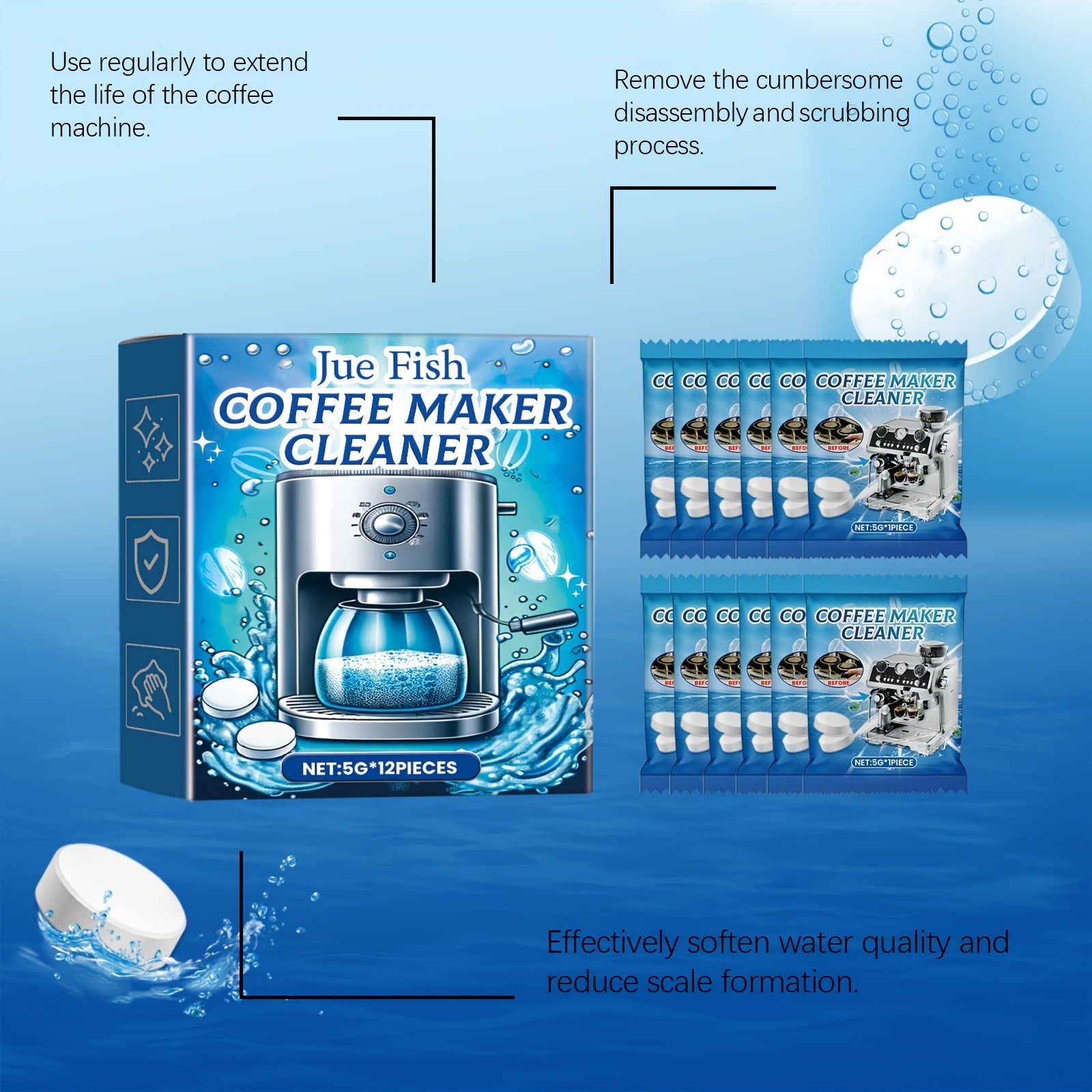 Coffee Machine Cleaner Deep Cleaning Solution for Grounds Oil Dirt Removal
