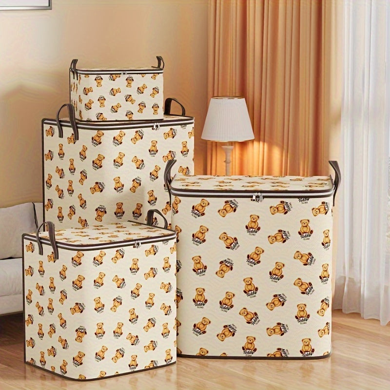 Foldable Fabric Storage Bag for Teddy Bear Clothes and Quilts in Bedroom