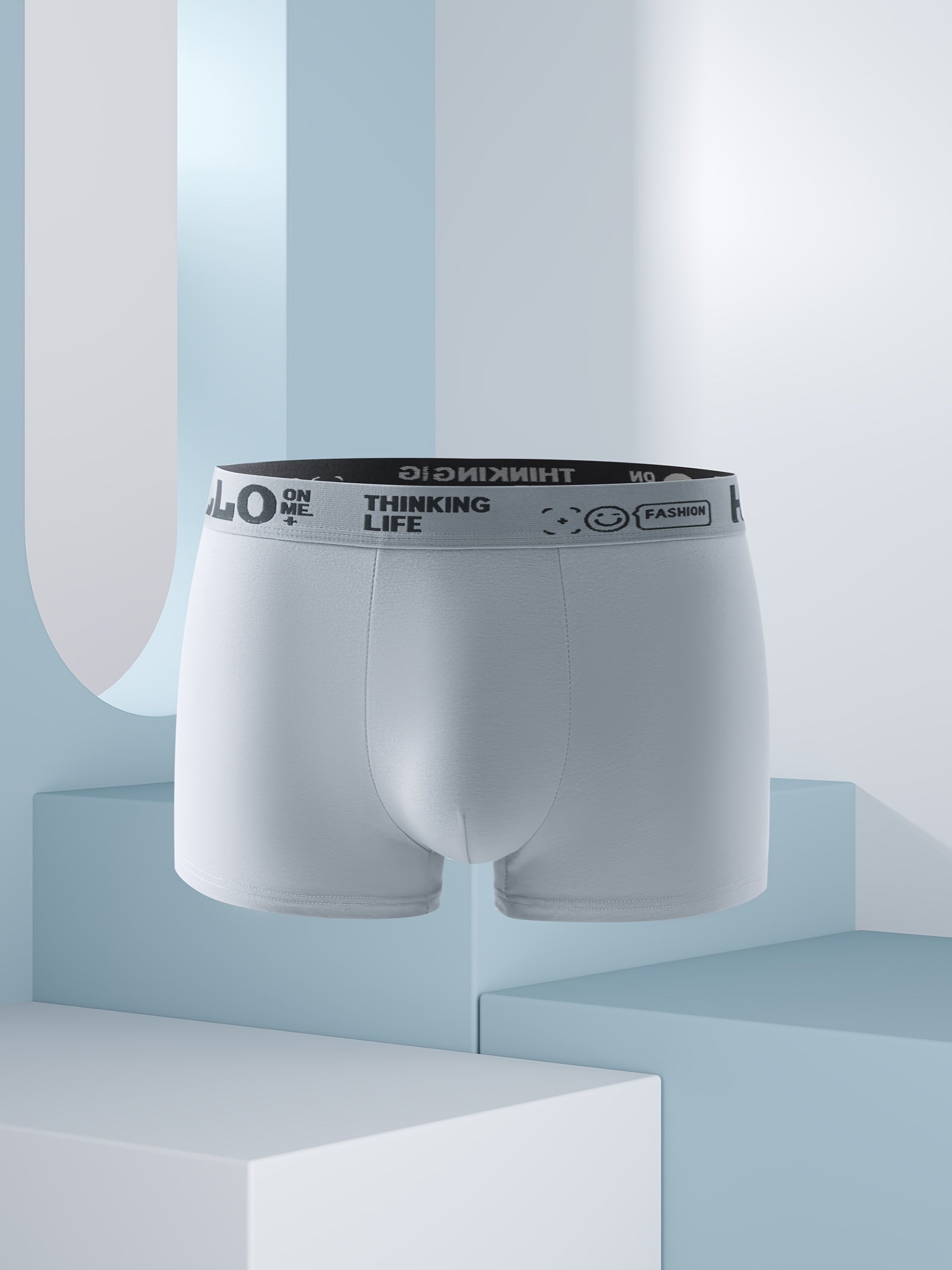 5 dona erkaklar uchun nafas oladigan, cho'ziluvchan boxer shortlari, geometrik naqshli tikuv bilan.