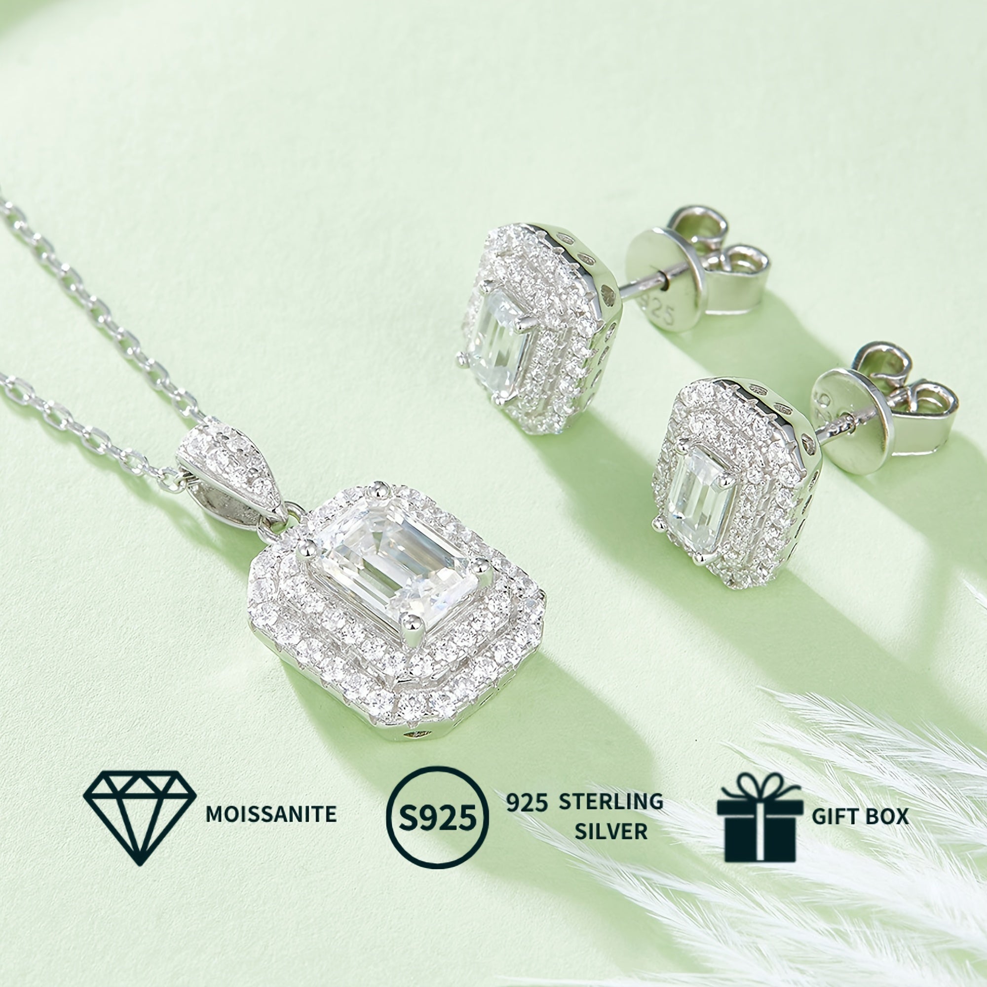 Серебряные серьги-стаканы с муассанитом и комплект украшений с кулоном 0,5ct основные камни, кулон 1ct