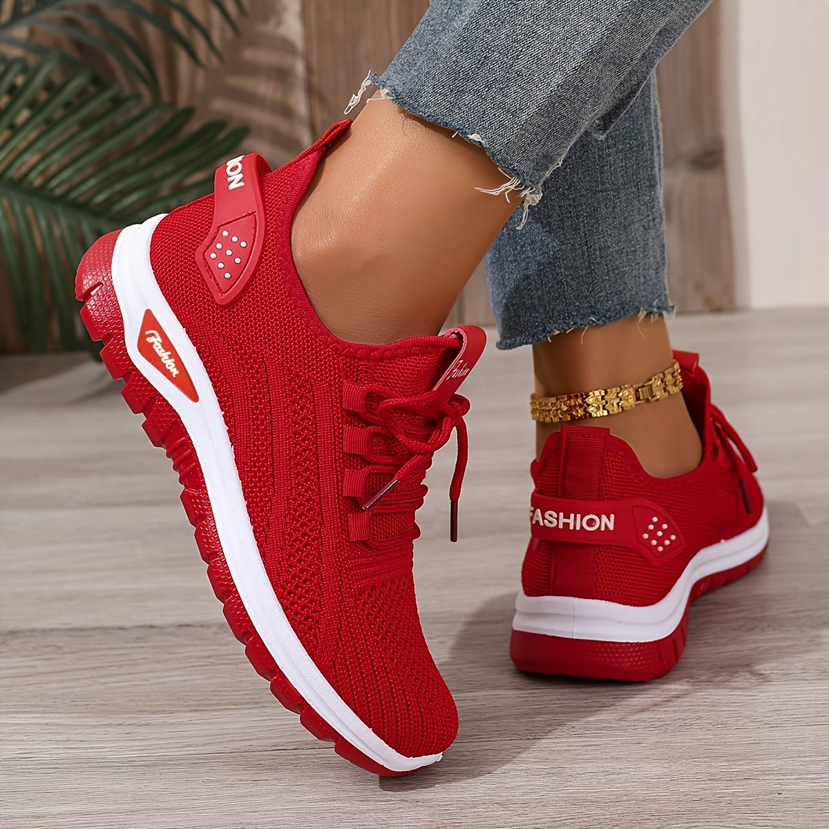 Women's Breathable Knit Sneakers Non-Slip Lightweight Casual Walking Shoes