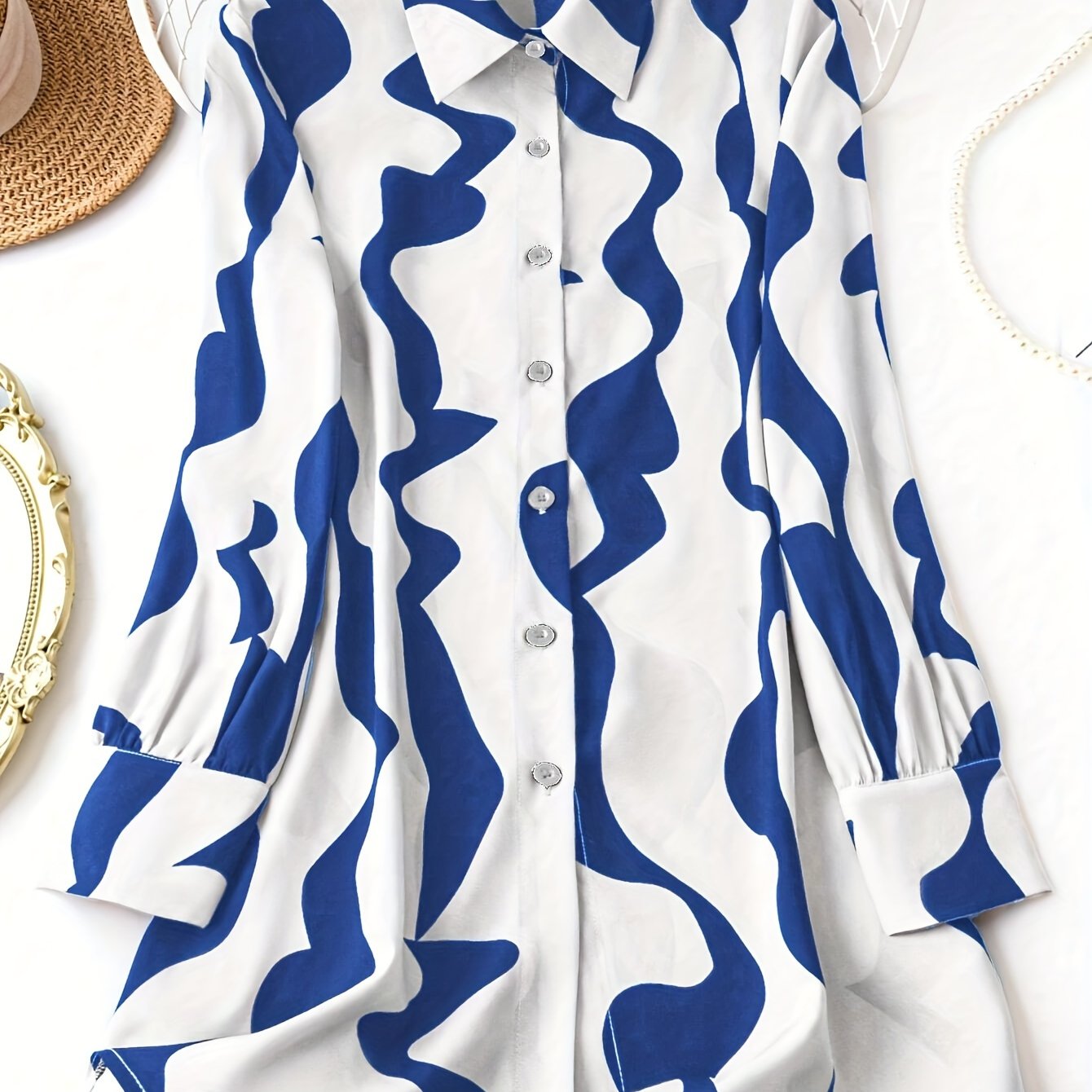 Women's Floral Print Long Sleeve Shirt Casual Woven Polyester Spring Fall Button-Up Collar