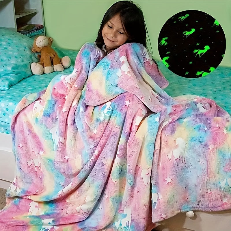 Rainbow-Colored Unicorn Printed Throw Blanket Soft Flannel Couch Sofa Bed Camping Travel