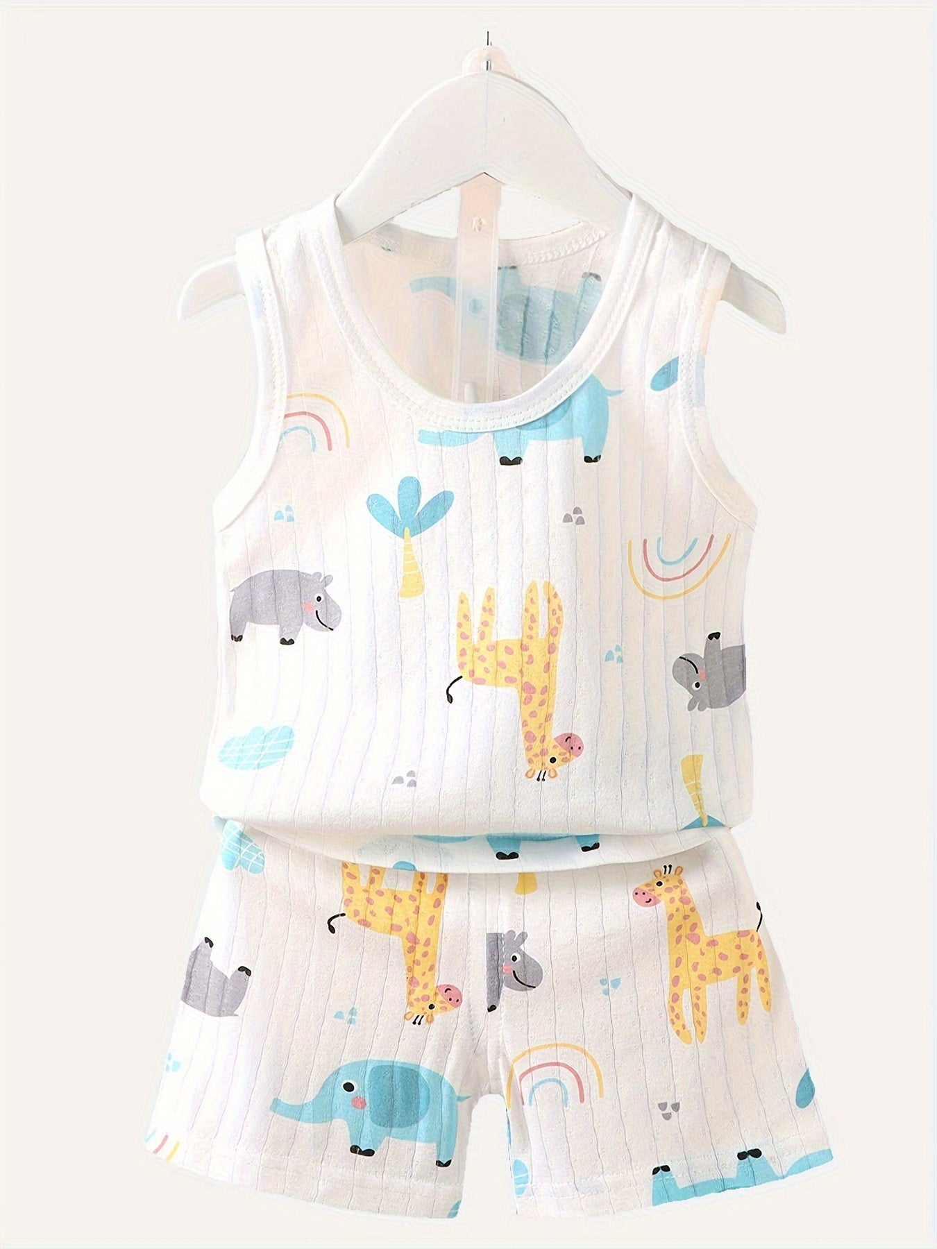 Kids' Cotton Cartoon Bear Print Underwear Set for Boys Summer Sleeveless Top and Shorts