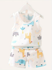 Детский хлопковый комплект нижнего белья с мультяшным медведем для мальчиков, летний безрукавный топ и шорты