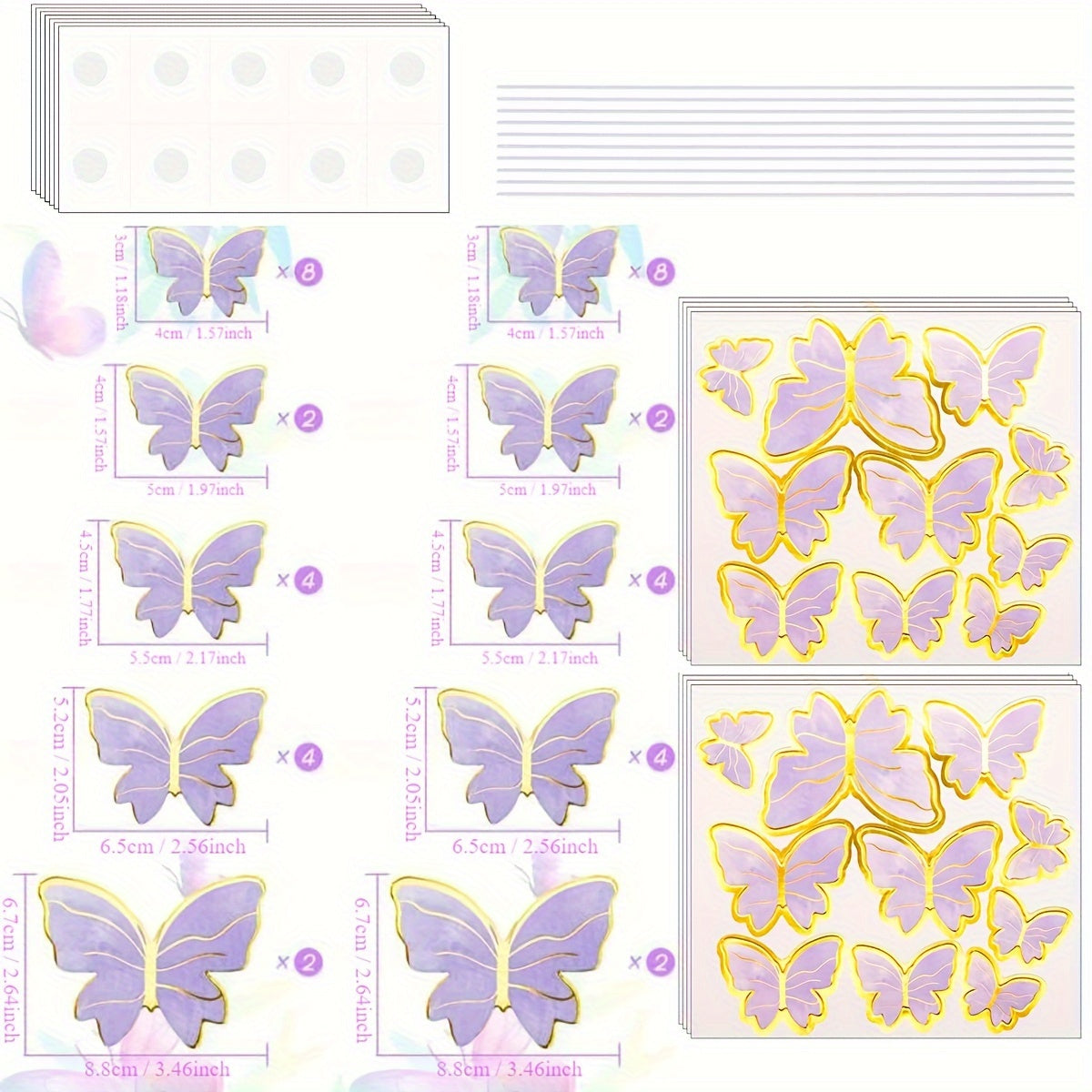 40 Pieces Butterfly Cake Decorations 3D Cupcake Wall Pink Purple for Birthdays and Parties