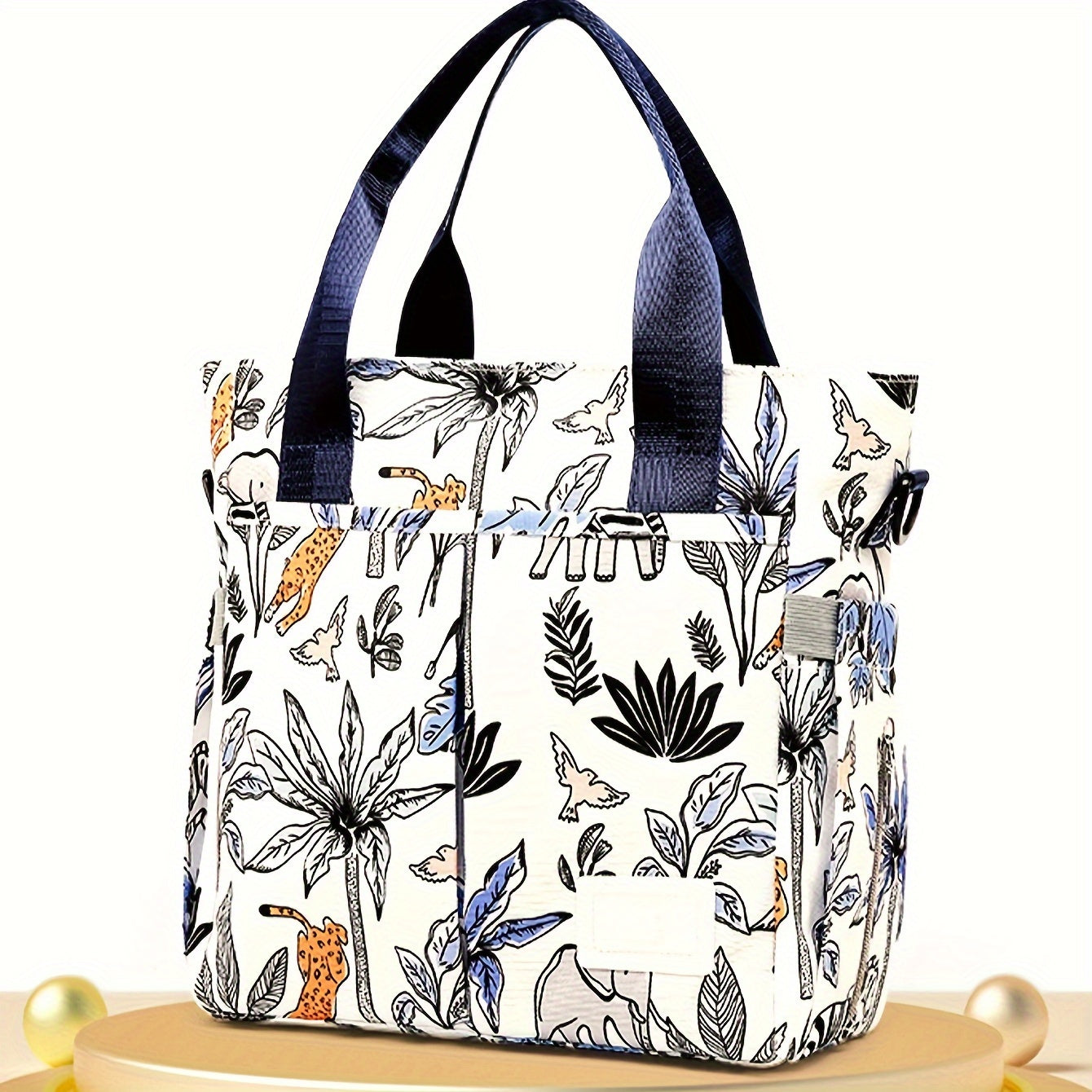 Large Floral Pattern Diaper Bag with Multiple Compartments and Shoulder Strap