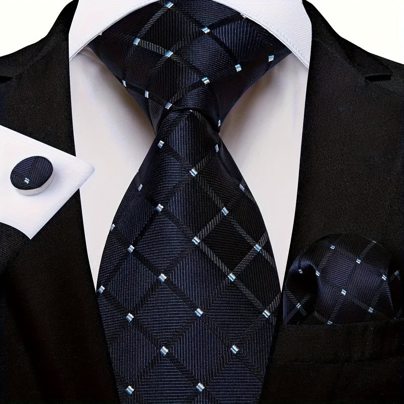 Men's Classic Striped Necktie Set with Cufflinks for Business Parties