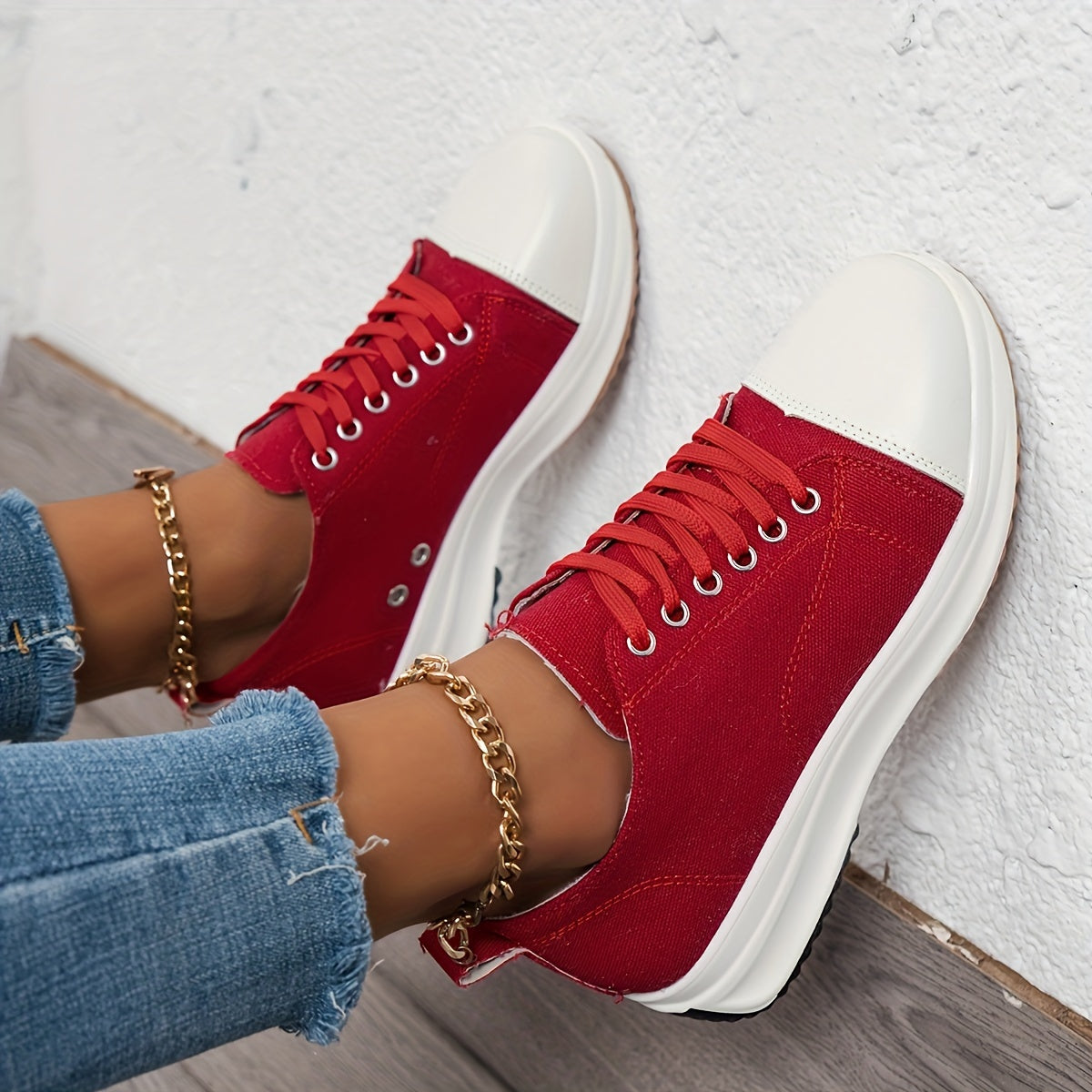 Women's Casual Non-Slip Lace-Up Sneakers with Thick Soles