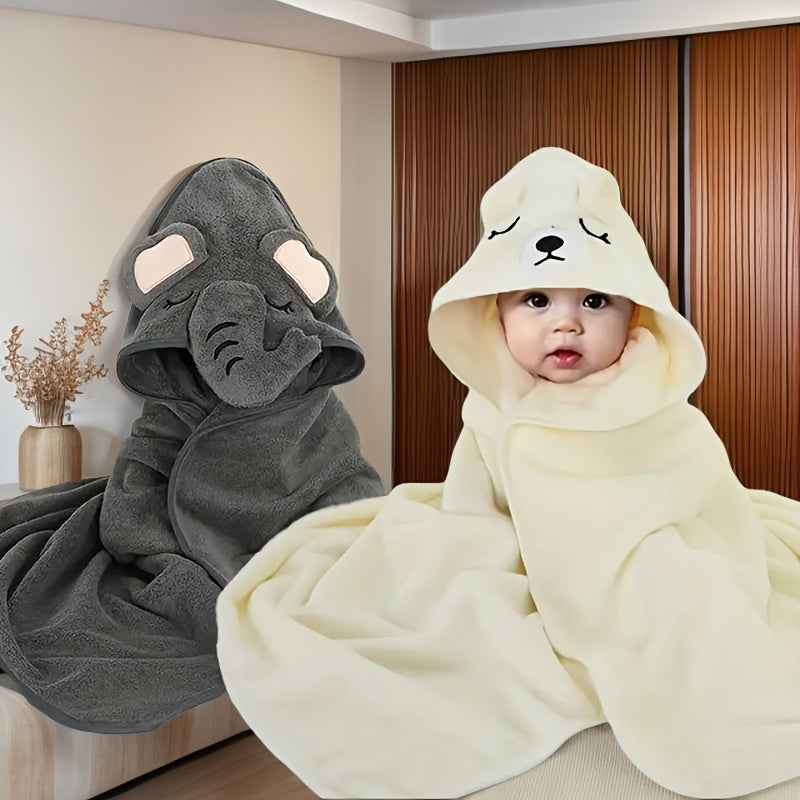 Kids Bath Towels Set 2 Soft Absorbent Cartoon Design for Boys Girls Gray White Pink Blue