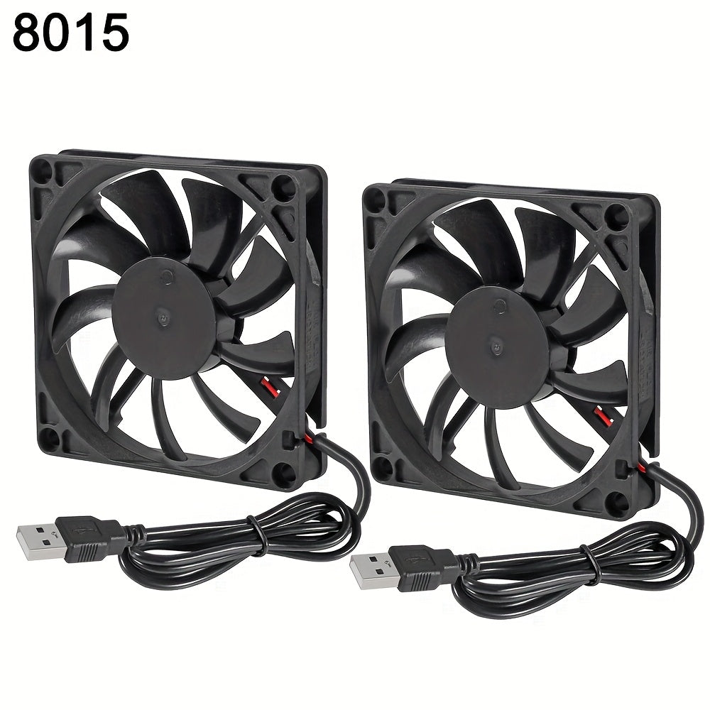 Two 80mm DC 5V USB fans for 3D printers and PC CPU cooling 8010 8015