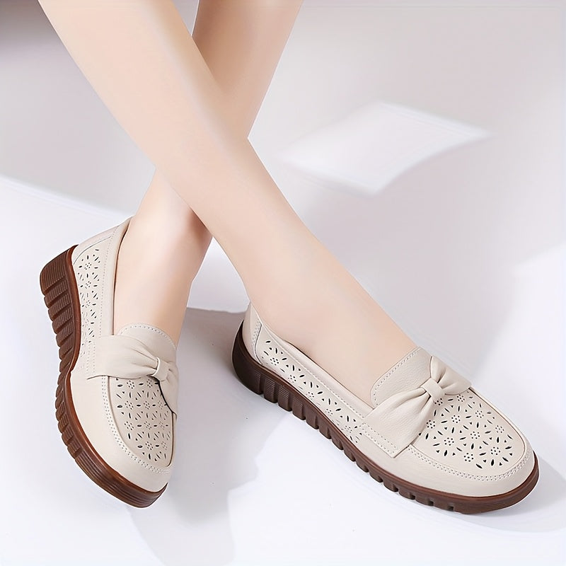 Ladies' Bow Shaped Loafers Flat Bottom Hollowed Out Casual Shoes