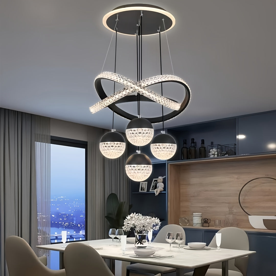 Modern LED Ceiling Light with 4 Acrylic Ball Pendants Dimmable Easy Install