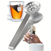 Stainless Steel Tea Bag Squeezer Tongs with Strainer and Solid Plates for Office Camping Home