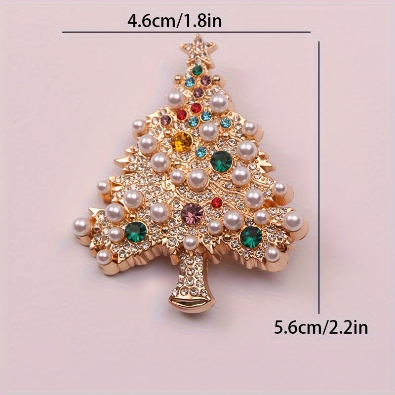 French Style Christmas Tree Brooch with Rhinestones for Women Jewelry Gift