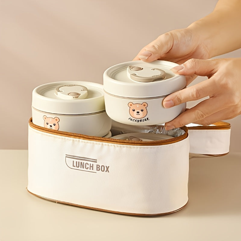 Stainless Steel Lunch Box with Microwave-Safe Soup Bowl Multi-Layer Bento for Students and Professionals