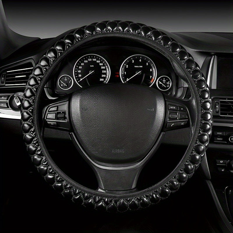 Embroidered Faux Leather Steering Wheel Cover Universal Fit Anti-Slip Durable Car Accessory