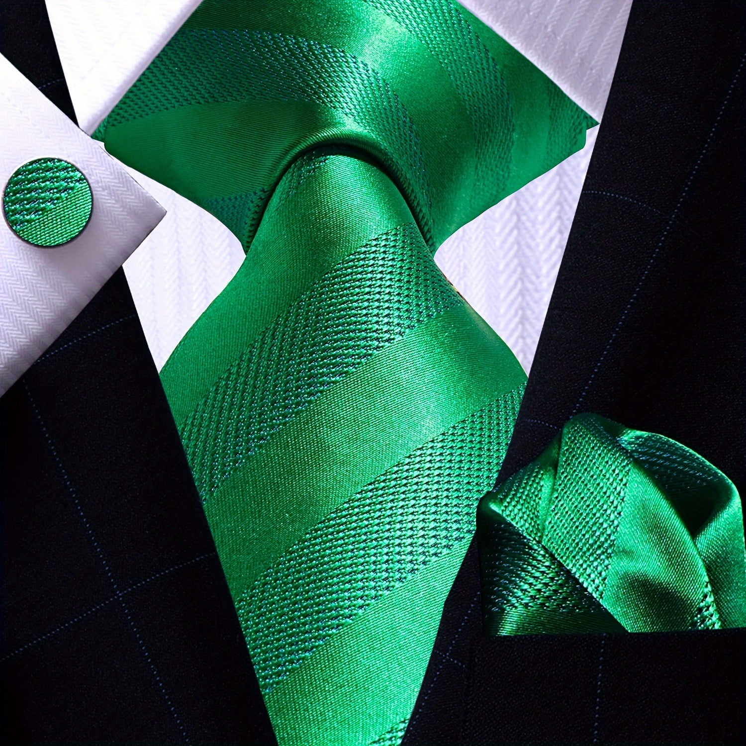 Men's Necktie Pocket Square Cufflinks Set for Wedding Business Party