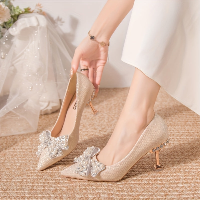 Women's Crystal Embellished Stiletto Heels, Pointed Toe Wedding Pumps