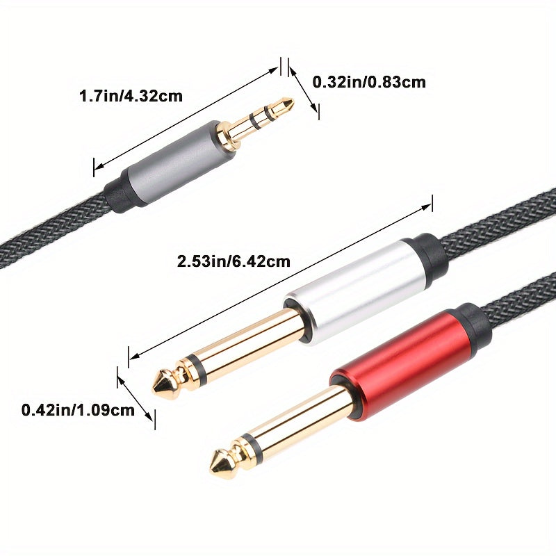 3.5mm to 2-6.35mm Audio Cable Y-Splitter Nylon Mesh Oxygen-Free Copper