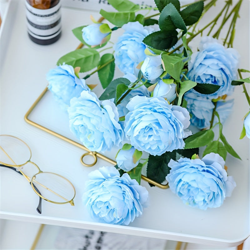 Imitación de flor artificial peonía con tres cabezas para decoración de bodas y hogar