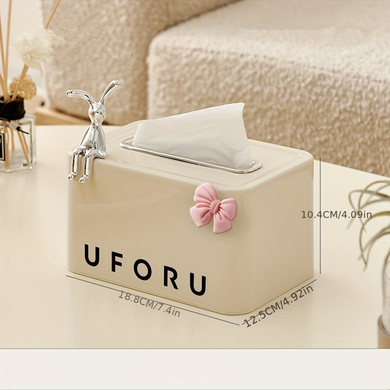 Hojatxona, yashash xonasi yoki yotoqxona uchun quyon dizaynli to'qima qutisi qopqog'i - yoqimli va amaliy uy bezak aksessuari.