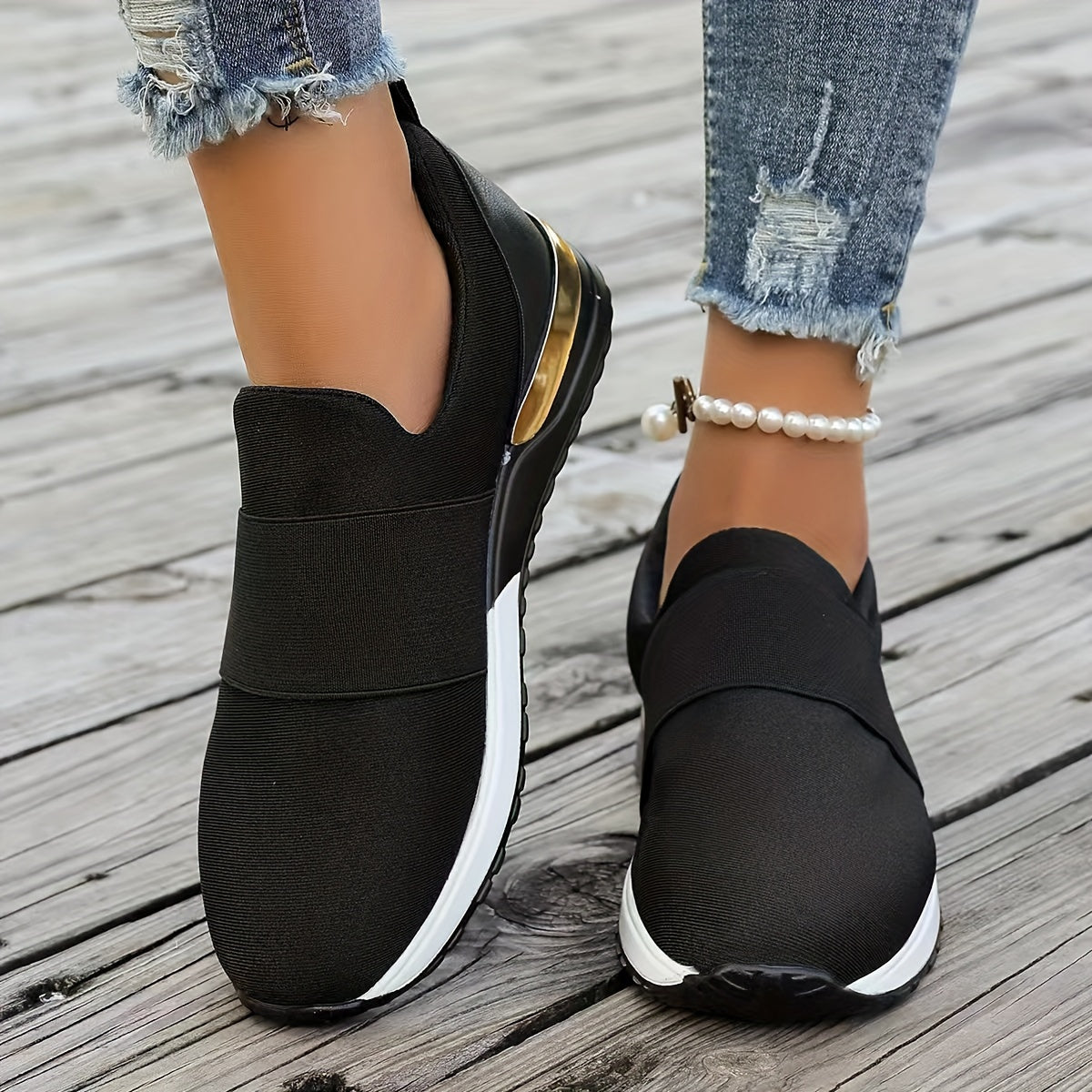 Women's Canvas Slip-On Sneakers with Mesh Lining Non-Slip Sole All-Season