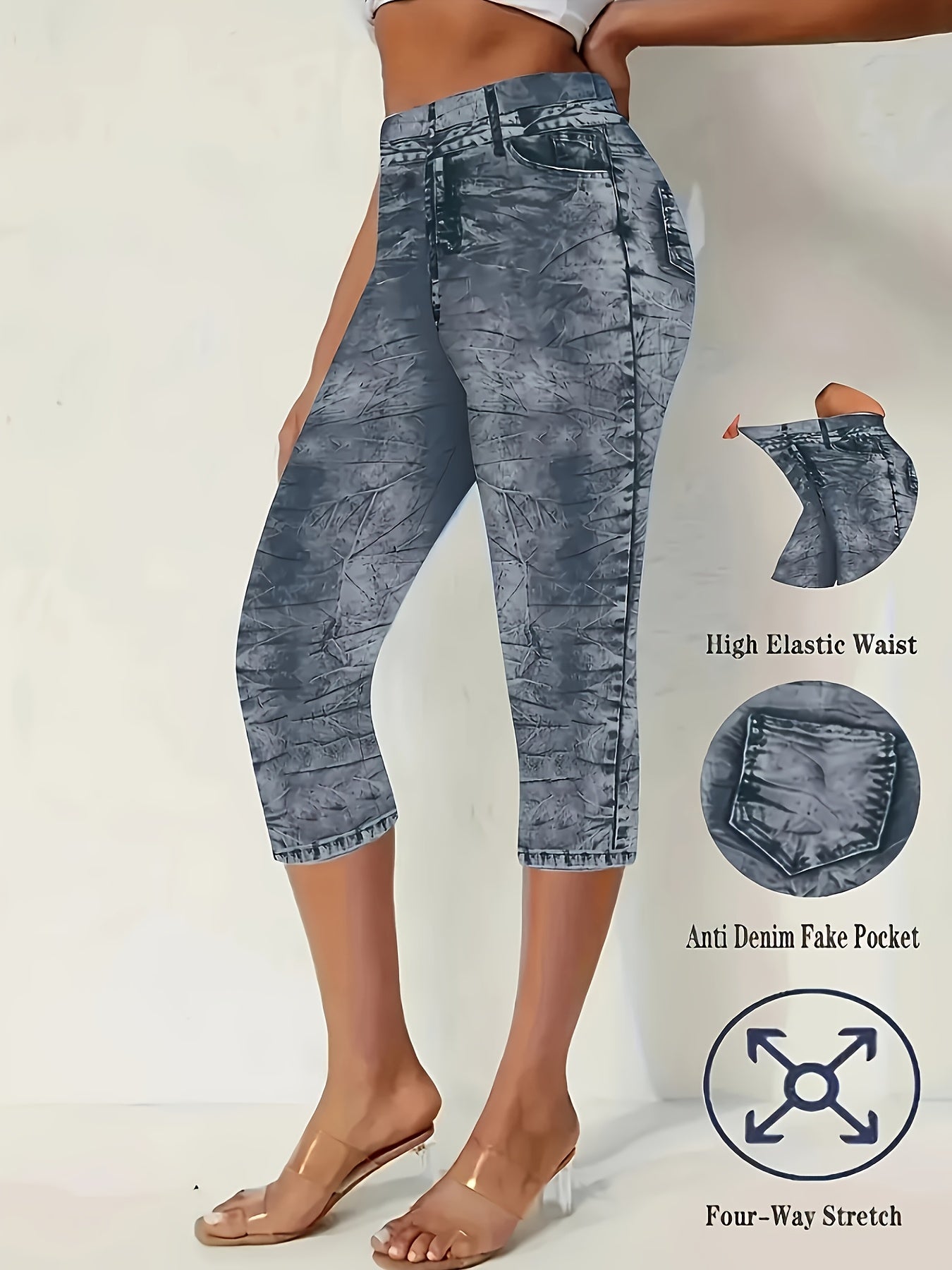 Women's Plus Size Stretch Denim Print Shorts Light Blue Casual Summer