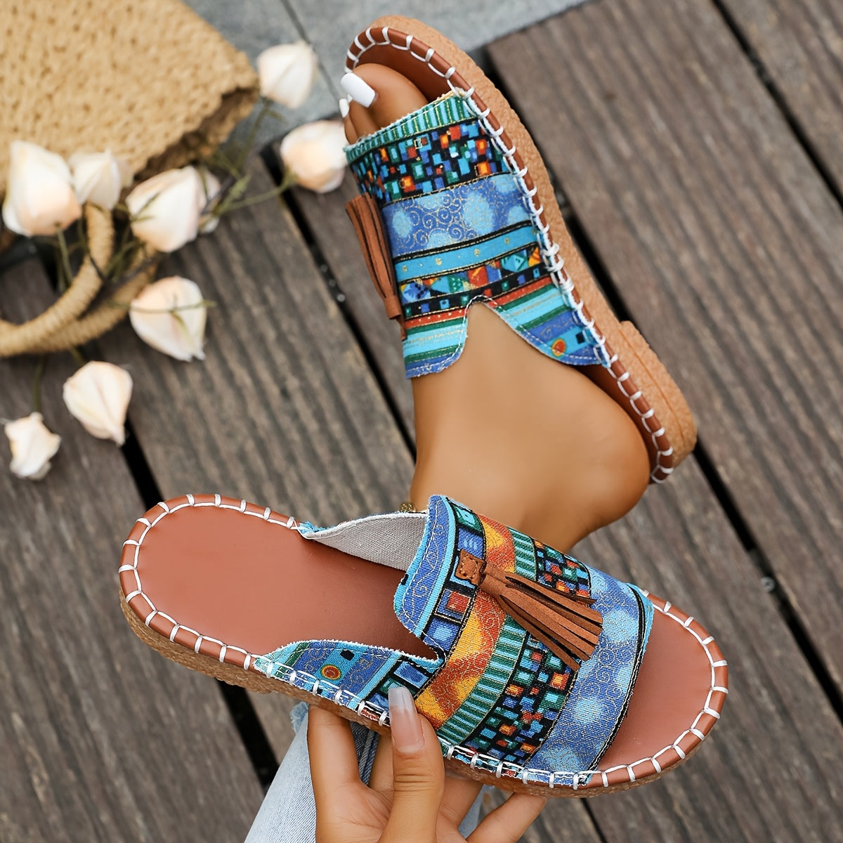 Women's Ethnic Style Casual Beach Slippers Anti-Slip Rubber Sole