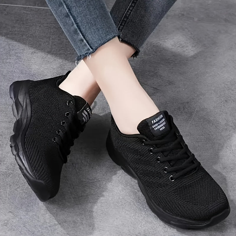 Women Breathable Mesh Running Shoes Black Lightweight Athletic Sneakers