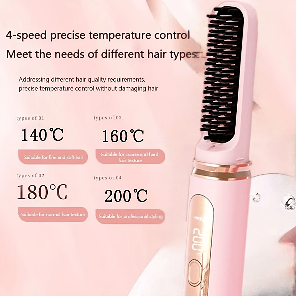 Portable Hair Straightening Comb with LED Display USB Rechargeable for Home Travel Use