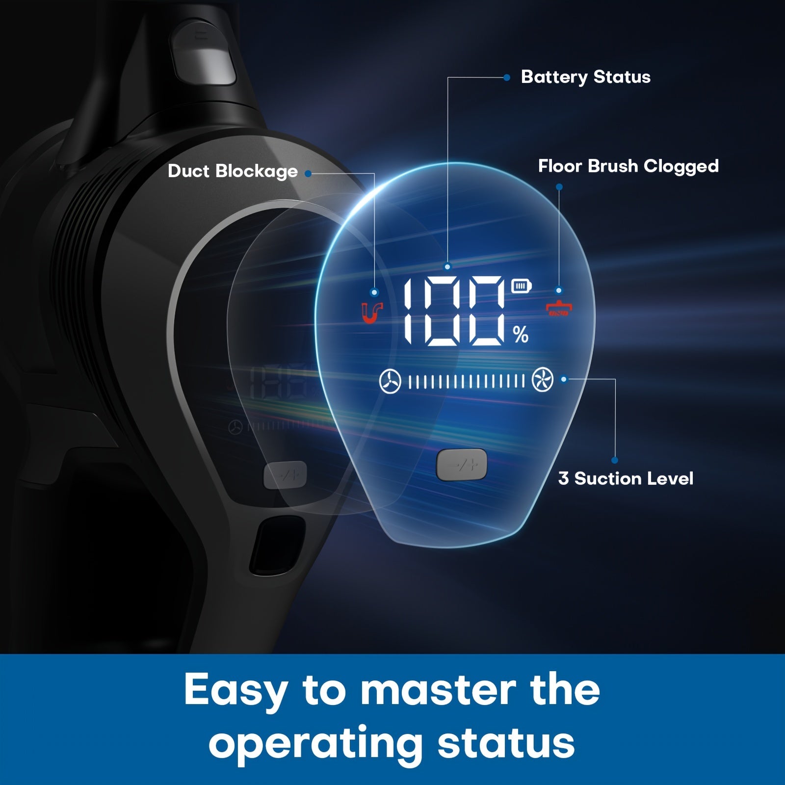 Cordless Vacuum Cleaner with LED Display Anti-Tangle Brush Powerful Suction for Pet Hair Hardwood Floors and Carpets