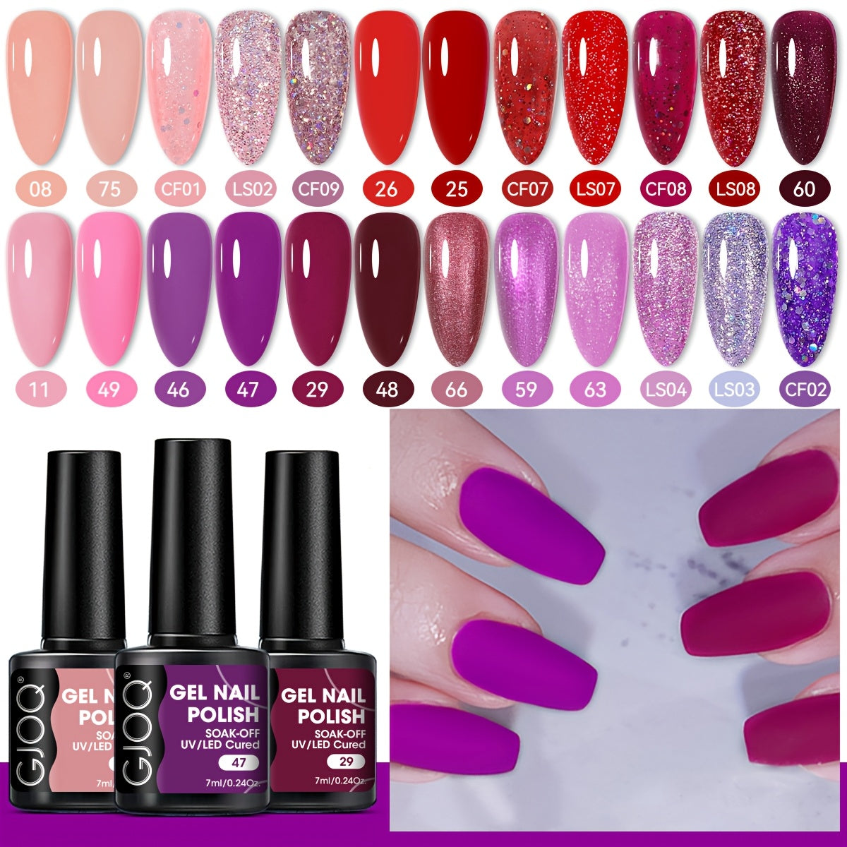 Gel Nail Polish Pink Purple Glitter Soak Off LED Manicure All Seasons