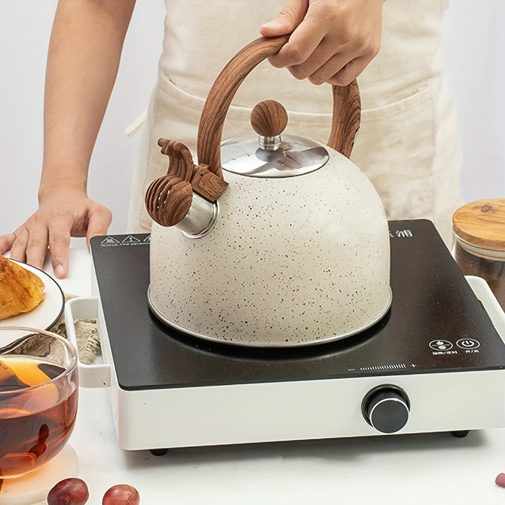 2.5L zanglamaydigan po'latdan yasalgan shovqin chiqaradigan choy qozoni, tosh oxirgi qoplama va yog'och tutqich bilan