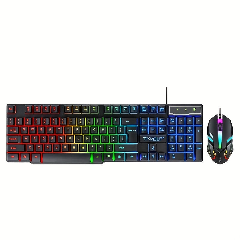 Gaming Keyboard and Mouse Set with Ergonomic Design Optical Movement Detection Wired Mechanical Touch Suspended Keys