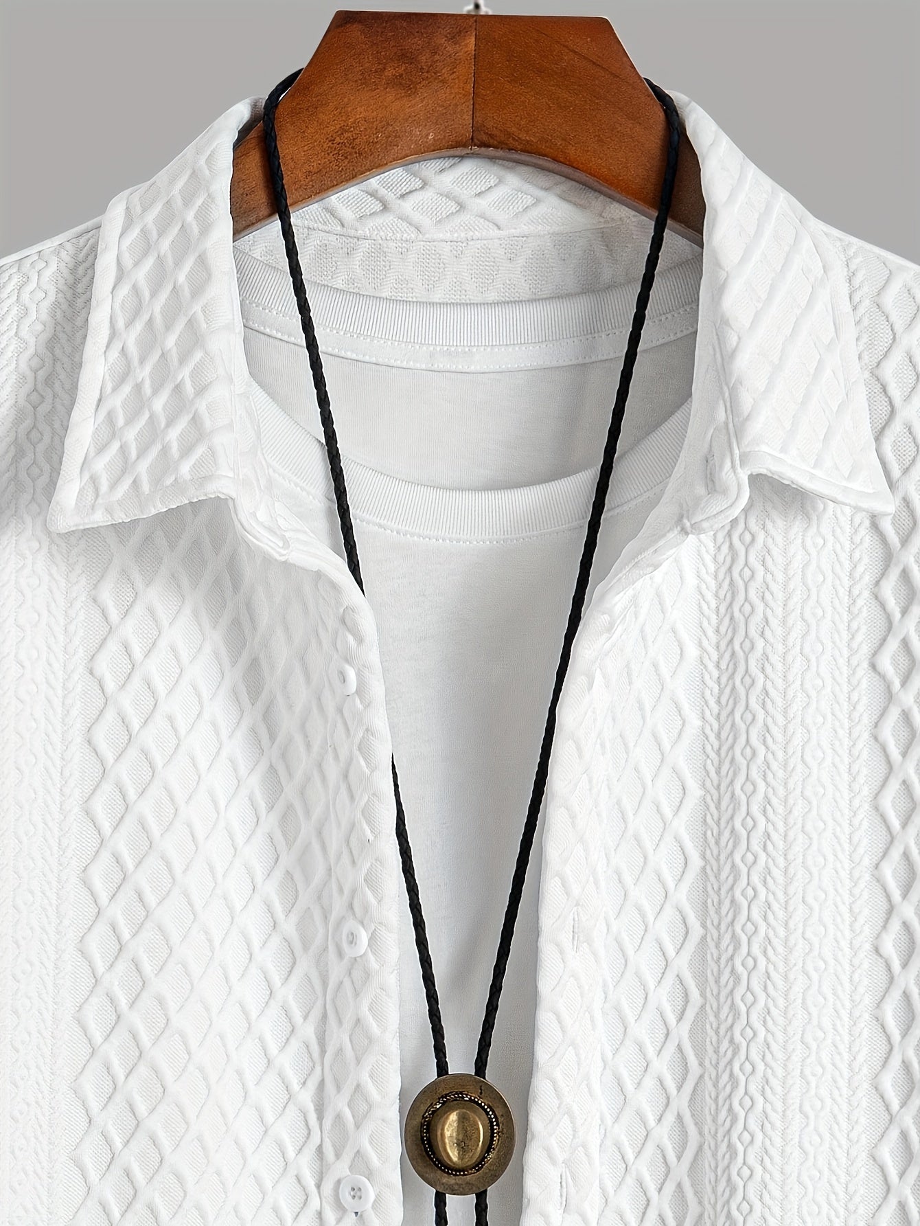 Men's Cotton Shirt with Geometric Diamond Pattern Regular Fit Knit Fabric Spring Fall Streetwear Plus Size