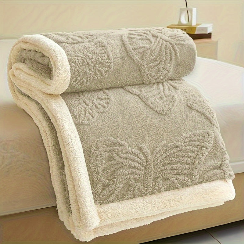 Gray Polyester Throw Blanket Double-Layered Warm Cozy for Year-Round Use