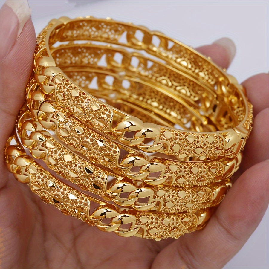 Boho Style 24K Gold Plated Copper Bracelet for Women Wedding Bridal Valentine Gift