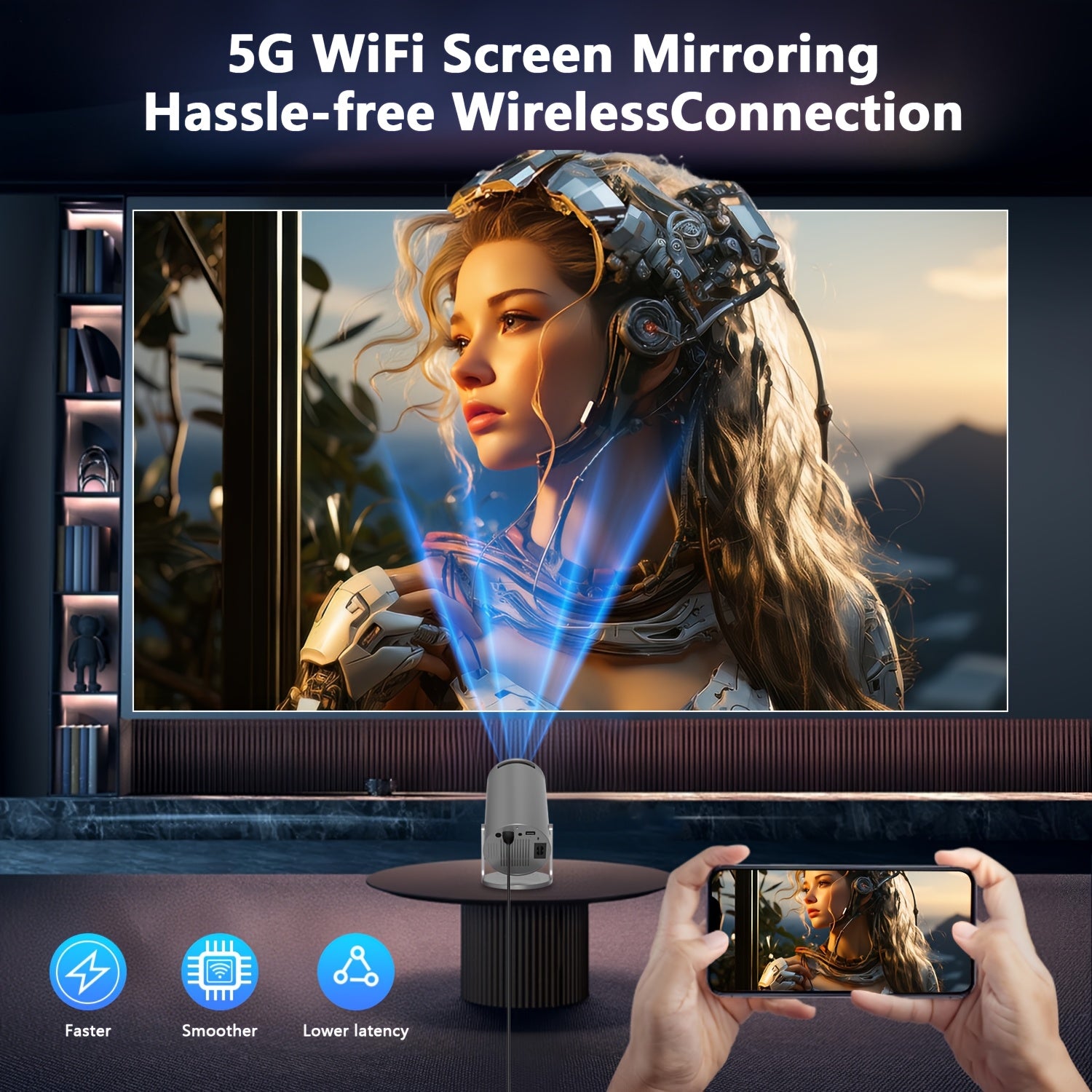 Portable HD Home Theater Projector Supports WiFi 6 Wireless 5.2