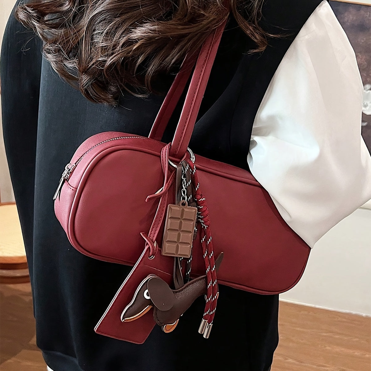 Charm de bolsa para perro Dachshund de PVC con cuerda trenzada, accesorio de dibujos animados